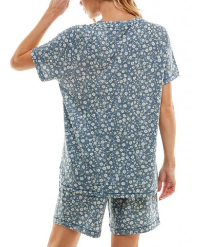 Women's Printed Bermuda Shorts Pajama Set Blue $13.27 Sleepwear