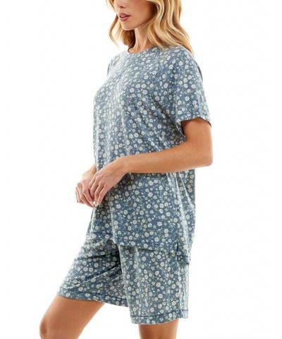 Women's Printed Bermuda Shorts Pajama Set Blue $13.27 Sleepwear