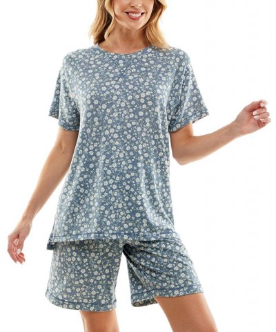 Women's Printed Bermuda Shorts Pajama Set Blue $13.27 Sleepwear