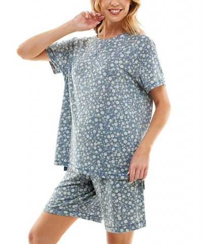 Women's Printed Bermuda Shorts Pajama Set Blue $13.27 Sleepwear