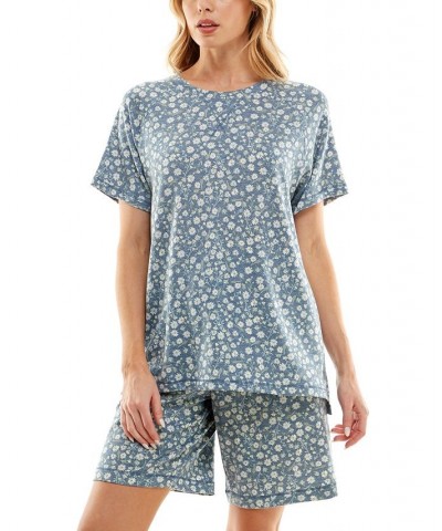 Women's Printed Bermuda Shorts Pajama Set Blue $13.27 Sleepwear