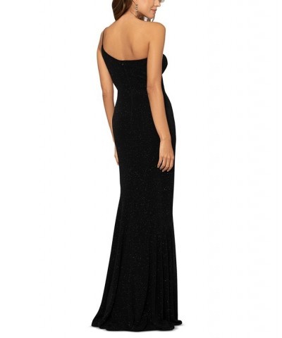 Women's One-Shoulder Sparkling Cut-Out Gown Black $82.88 Dresses