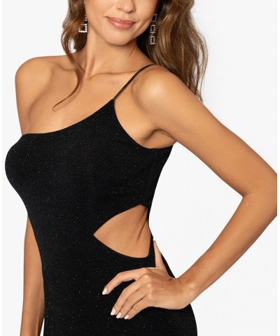 Women's One-Shoulder Sparkling Cut-Out Gown Black $82.88 Dresses