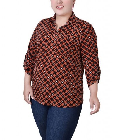 Plus Size 3/4 Ruched Sleeve Studded Top Spice Route Black Iconic $12.85 Tops