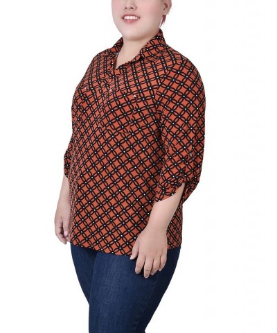 Plus Size 3/4 Ruched Sleeve Studded Top Spice Route Black Iconic $12.85 Tops