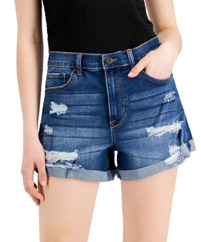 Juniors' 4" High-Rise Curvy Denim Shorts Glisten $13.24 Shorts