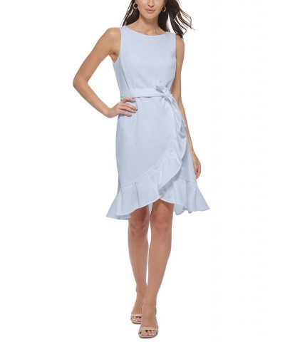 Sleeveless Scuba Crepe Ruffled-Hem Sheath Dress Blue $53.99 Dresses