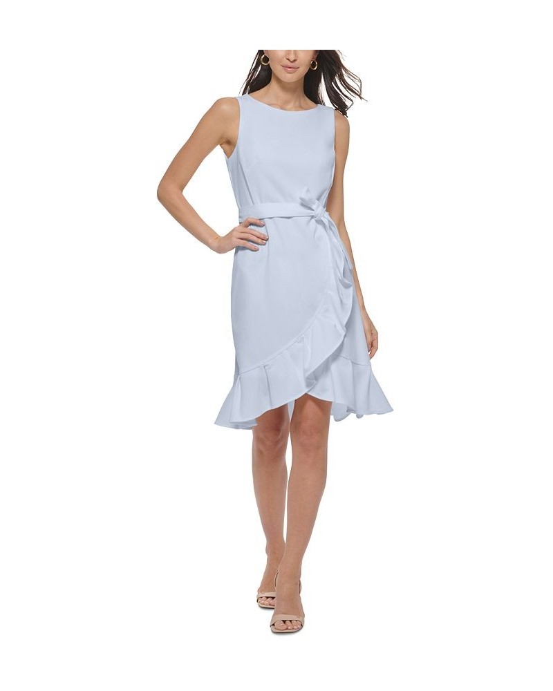 Sleeveless Scuba Crepe Ruffled-Hem Sheath Dress Blue $53.99 Dresses