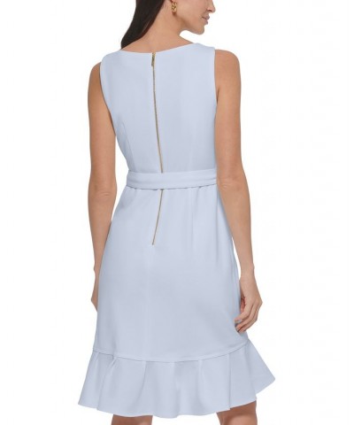 Sleeveless Scuba Crepe Ruffled-Hem Sheath Dress Blue $53.99 Dresses