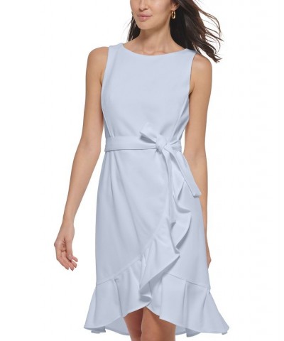 Sleeveless Scuba Crepe Ruffled-Hem Sheath Dress Blue $53.99 Dresses