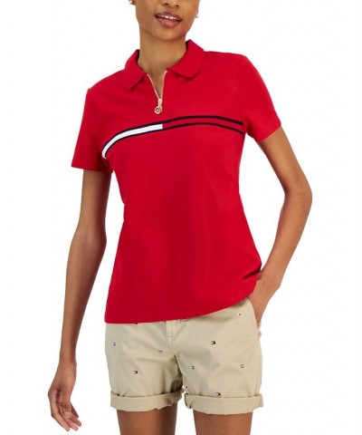 Women's Quarter-Zip Signature-Stripe Polo Red $28.41 Tops