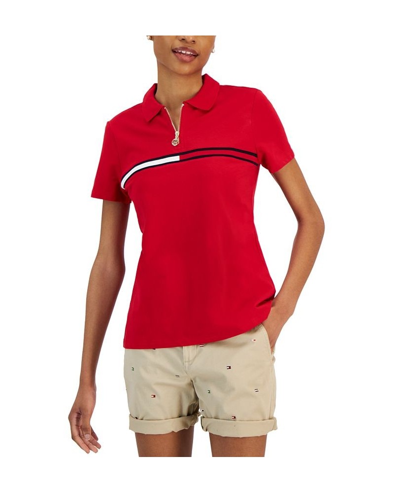 Women's Quarter-Zip Signature-Stripe Polo Red $28.41 Tops