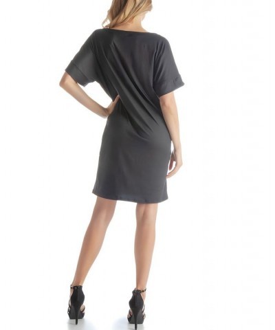 Women's Loose Fit V-neck Above the Knee Dress Black $39.04 Dresses