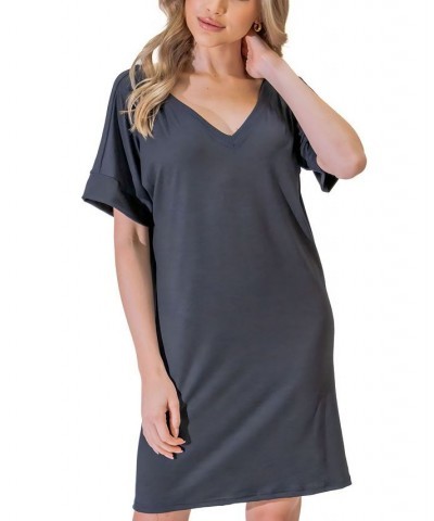 Women's Loose Fit V-neck Above the Knee Dress Black $39.04 Dresses