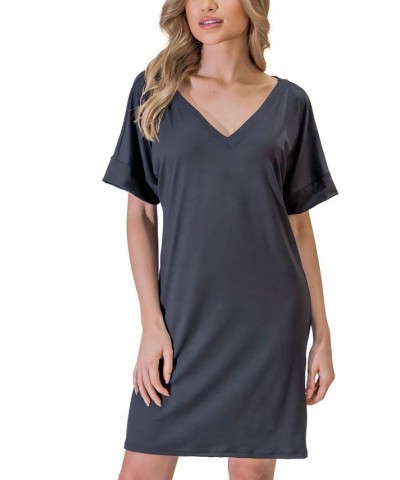 Women's Loose Fit V-neck Above the Knee Dress Black $39.04 Dresses