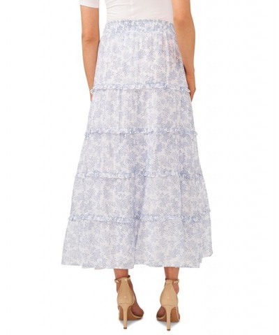 Women's Printed Tiered Pull-On Maxi Skirt Ultra White $53.46 Skirts