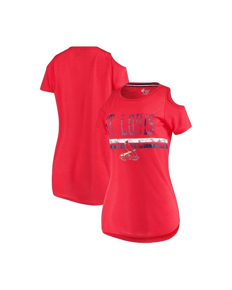 Women's Red St. Louis Cardinals Clear The Bases Cold Shoulder Scoopneck T-shirt Red $25.19 Tops