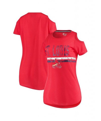 Women's Red St. Louis Cardinals Clear The Bases Cold Shoulder Scoopneck T-shirt Red $25.19 Tops