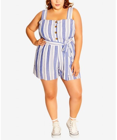 Trendy Plus Size Youth Stripe Romper Blue Stripe $44.20 Shorts