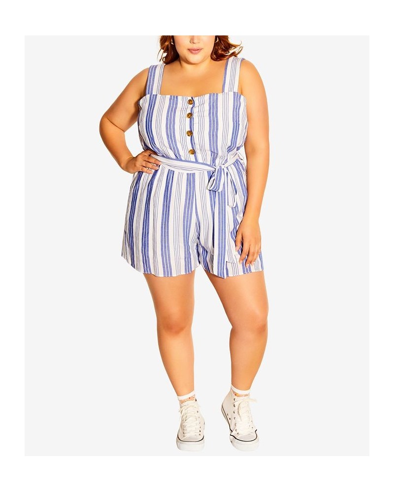 Trendy Plus Size Youth Stripe Romper Blue Stripe $44.20 Shorts