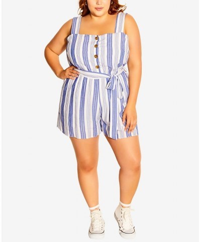 Trendy Plus Size Youth Stripe Romper Blue Stripe $44.20 Shorts