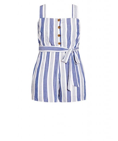 Trendy Plus Size Youth Stripe Romper Blue Stripe $44.20 Shorts