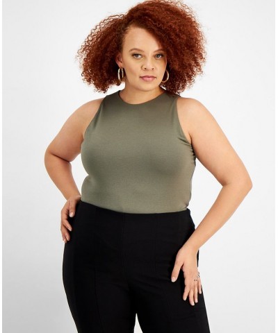 Trendy Plus Size Bodycon Tank Bodysuit Green $10.40 Tops