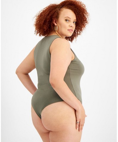 Trendy Plus Size Bodycon Tank Bodysuit Green $10.40 Tops