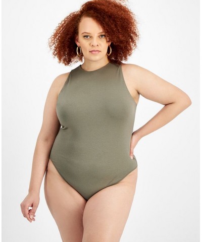 Trendy Plus Size Bodycon Tank Bodysuit Green $10.40 Tops