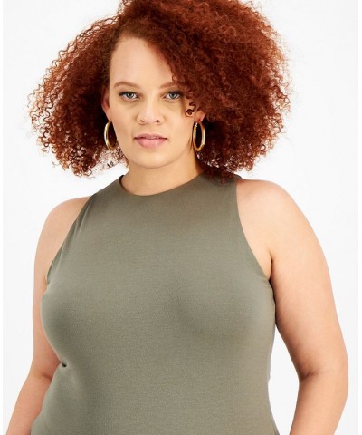 Trendy Plus Size Bodycon Tank Bodysuit Green $10.40 Tops