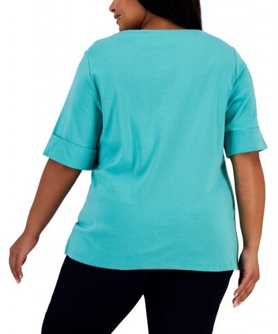 Plus Size Cotton Elbow-Sleeve Top Mint Condition $14.76 Tops