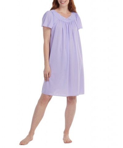 Women's Short-Sleeve Embroidered Nightgown Purple $15.17 Sleepwear