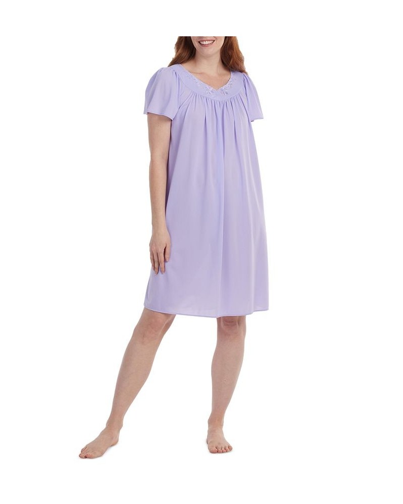 Women's Short-Sleeve Embroidered Nightgown Purple $15.17 Sleepwear