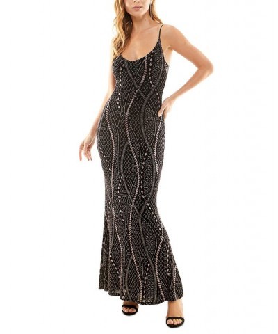 Juniors' Strappy Slinky Slim-Fit Gown Black/gold $52.47 Dresses