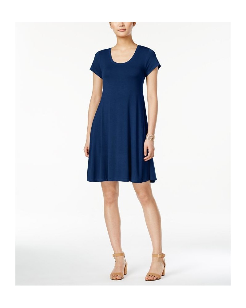 Women's Short-Sleeve A-Line Dress Blue $15.29 Dresses