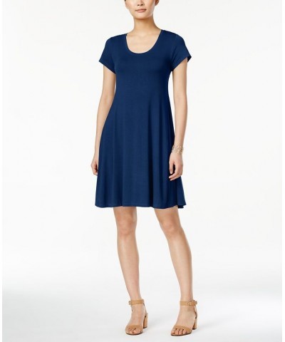 Women's Short-Sleeve A-Line Dress Blue $15.29 Dresses