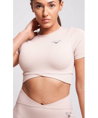 Women's Estron Recycled Rib Criss-Cross Crop Top - Mink Pink $24.30 Tops