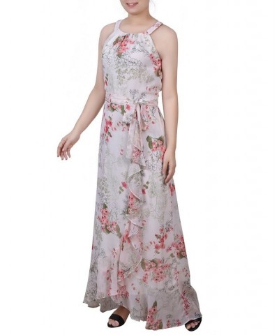 Petite Size Halter Front Chiffon Maxi Dress Ivory Floral $23.40 Dresses