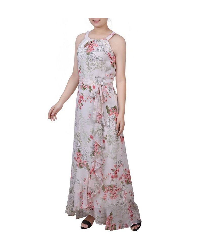 Petite Size Halter Front Chiffon Maxi Dress Ivory Floral $23.40 Dresses