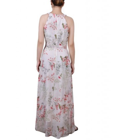 Petite Size Halter Front Chiffon Maxi Dress Ivory Floral $23.40 Dresses