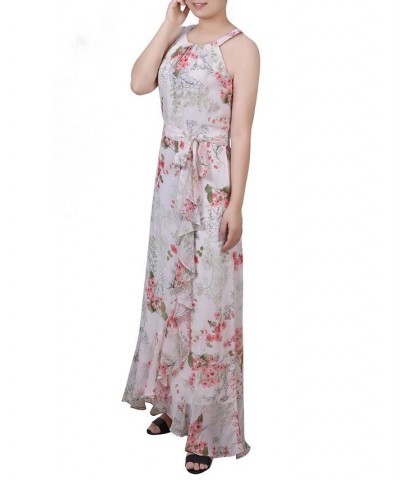 Petite Size Halter Front Chiffon Maxi Dress Ivory Floral $23.40 Dresses