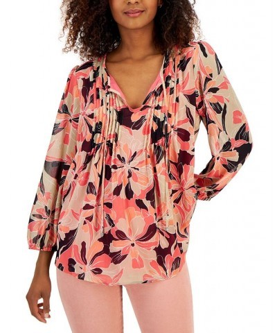 Women's Long Sleeve Pintucked Top Pink $44.75 Tops