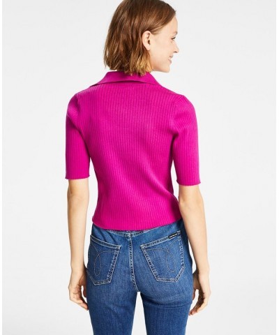 Women's Ribbed Knit Cotton Polo Top Melrose $21.94 Tops