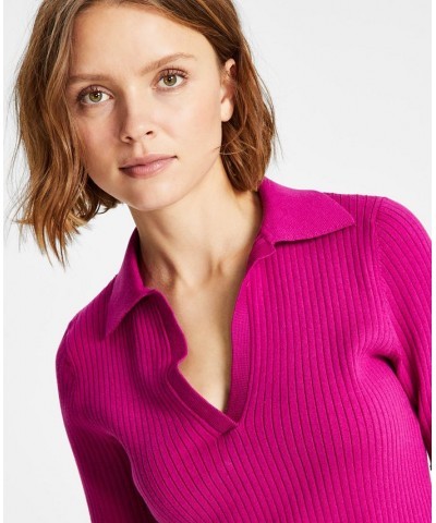 Women's Ribbed Knit Cotton Polo Top Melrose $21.94 Tops