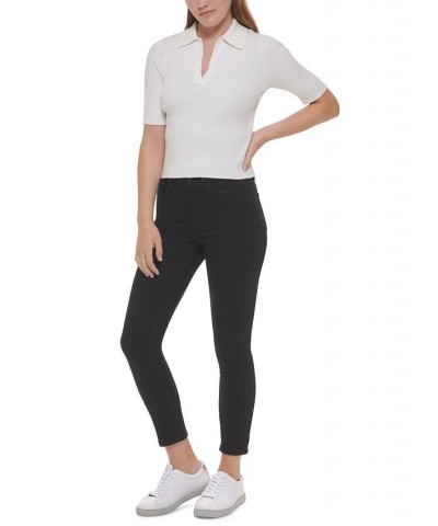 Women's Ribbed Knit Cotton Polo Top Melrose $21.94 Tops