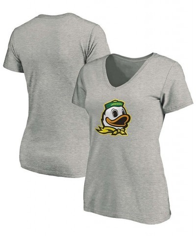 Women's Heathered Gray Oregon Ducks Primary Logo V-Neck T-shirt Gray $20.64 Tops