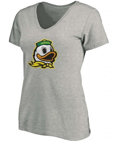 Women's Heathered Gray Oregon Ducks Primary Logo V-Neck T-shirt Gray $20.64 Tops