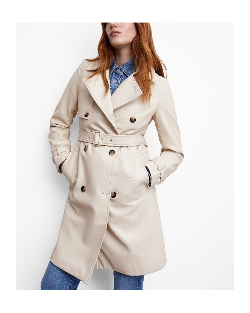 Women's Leather-Effect Trench Coat Tan/Beige $54.00 Coats