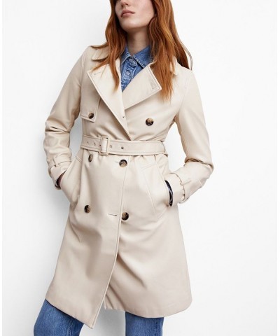 Women's Leather-Effect Trench Coat Tan/Beige $54.00 Coats