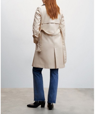 Women's Leather-Effect Trench Coat Tan/Beige $54.00 Coats